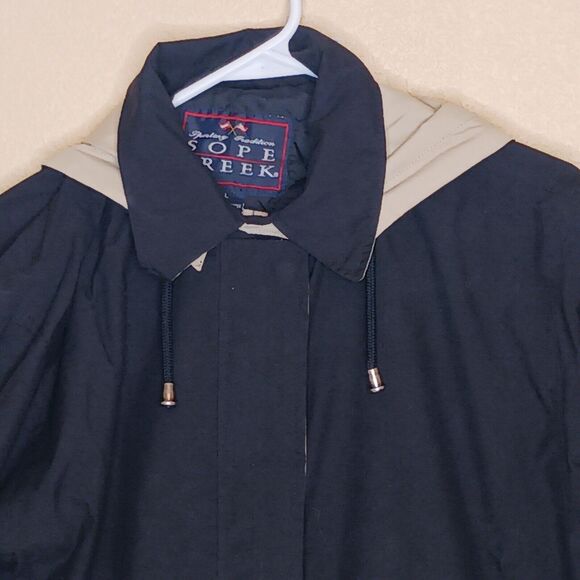 Sope Creek Mens L Black Hooded Jacket Full Zip Pockets Outdoor Hiking Raincoat - Picture 3 of 9